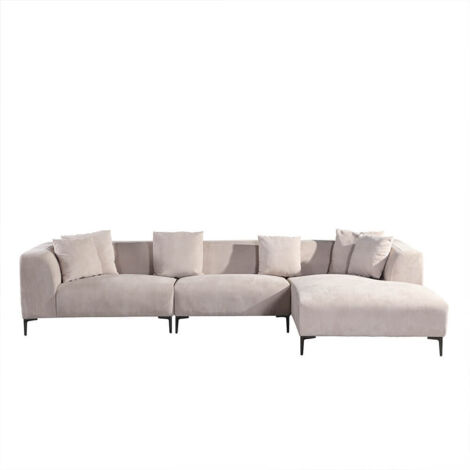 HOME DELUXE Ecksofa TORINO - Farbe: Beige, Ausführung: Rechts - 344 x 74 x 178 cm I Samtsofa, Sofa, Wohnlandschaft  Sofa Couch Wohnzimmersofa Schlafsofa