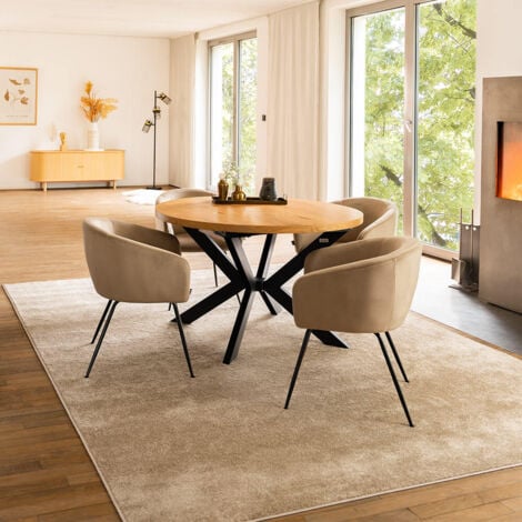 HOME DELUXE - Esstisch Rund Ausziehbar AVENTURA inkl. Sternfuß - 120-160 x 120 cm  Farbe: Light Oak  Tisch Esszimmertische Runder Esstisch