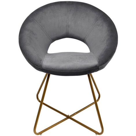 HOME DELUXE - Esszimmerstühle Samt SELESA - Farbe: Grau, Bezug: Samtstoff, Gestell: Gold, pulverbeschichtetes Metall, max. 120 kg I Rundsessel, Küchenstuhl, Wohnzimmerstuhl, Polsterstuhl, Stuhl Samts