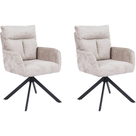 HOME DELUXE Esszimmerstuhl mit Armlehne ALUNA Chenille - 2er Set Beige  Drehbarer Esszimmerstuhl, Esszimmerstuhl mit Drehfunktion, 360-Grad drehbarer Esszimmerstuhl,