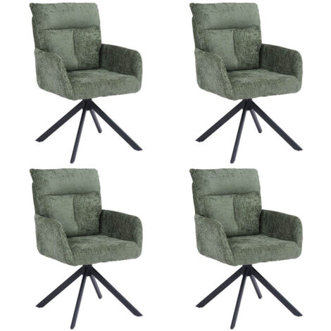 HOME DELUXE Esszimmerstuhl mit Armlehne ALUNA Chenille - 4er Set Grün  Drehbarer Esszimmerstuhl, Esszimmerstuhl mit Drehfunktion, 360-Grad drehbarer Esszimmerstuhl,