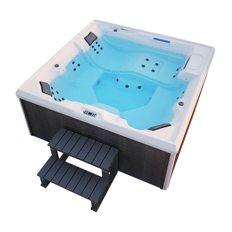 HOME DELUXE Outdoor Whirlpool mit Treppe und Thermoabdeckung STREAM BIG - 207 x 207 cm für 5 Personen