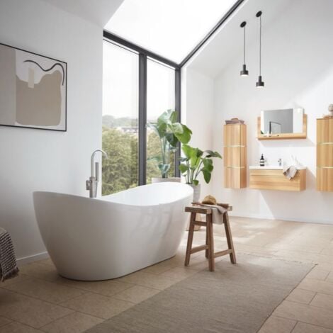 HOME DELUXE - Freistehende Badewanne mit Whirlpoolfunktion OVALO PLUS - 180 x 90 cm  Badewanne Freistehend Acrylwanne Badezimmer