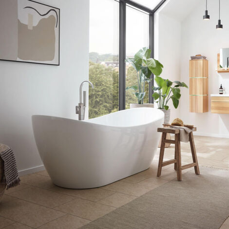 HOME DELUXE - freistehende Badewanne - OVALO - Maße: 170 x 80 x 72 cm - inkl. komplettem Zubehör I 2 Personen, Bad, Acrylwanne Badewanne Acrylwanne Wannen Duschen