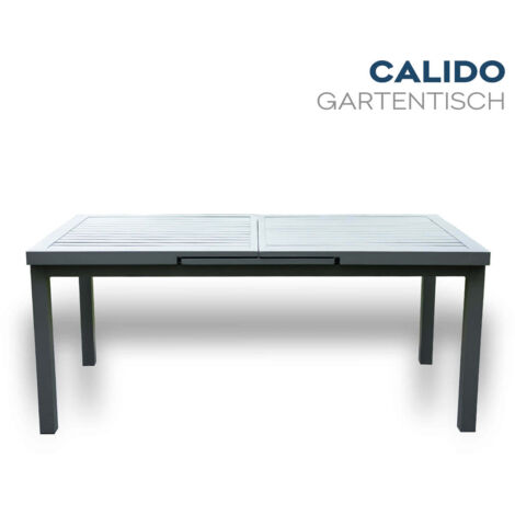 HOME DELUXE - Gartentisch ausziehbar - CALIDO - ca. 180 (240) x 97,5 x 76,5 cm - Gestell und Tischplatte, Gestell Aluminium, Tischplatte Glas, inkl. Zubehör I Gartenmöbel Ausziehtisch Balkonset  Loung
