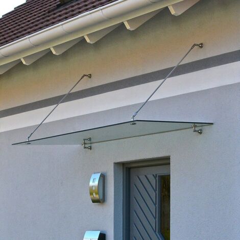 HOME DELUXE - Glasvordach Klarglas - Maße: 150 x 90 cm - Verbundsicherheitsglas (VSG) - Verschiedene Größen - V2A rostfreies Edelstahlzubehör Glasvordach Vordach Vsg Türvordach