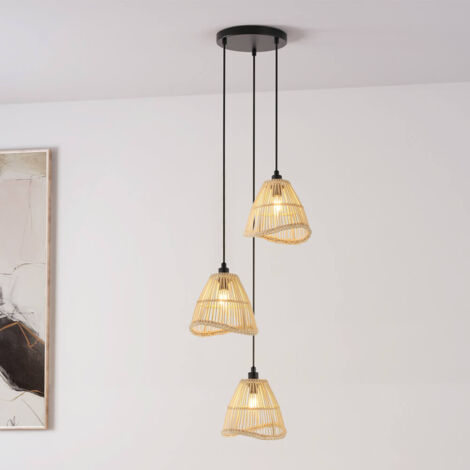 HOME DELUXE Hängeleuchte aus Rattan FELIA - Beige Boho Hängeleuchte, Rattan Pendelleuchte, natürliche Beleuchtung