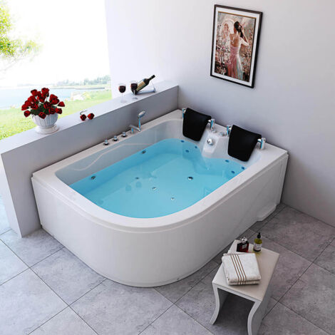 HOME DELUXE - Indoor Whirlpool für 2 Personen BLUE OCEAN XL  Ausrichtung: Links, Größe: 180 x 120 cm  Whirlpool Badewanne Eckbadewanne Wanne