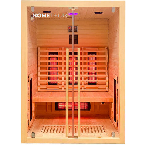 HOME DELUXE – Infrarotkabine SONORA M – 135 x 105 x 190 cm - für 2 Personen, 4 Vollspektrumstrahler, Holz: Hemlocktanne I Infrarotsauna, Sauna, Wärmekabine, Infrarot