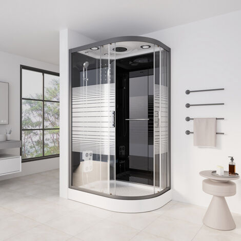 HOME DELUXE - Komplettdusche BLACK PEARL - Maße: 120 x 80 cm Rechts - inkl. Regendusche, Radio und Zubehör I Duschtempel Fertigdusche, Dusche, Duschtempel Dusche Duschkabine Duschtempel Duschabtrennu