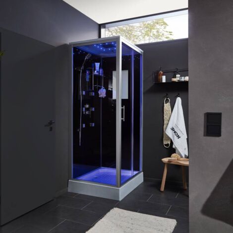 HOME DELUXE - Komplettdusche WAVE L - Schwarz,Maße: 100 x 80 cm - inkl. Radio, Regendusche und komplettem Zubehör I Fertigdusche, Dusche, Duschtempel Dusche Duschkabine Duschtempel Duschabtrennung