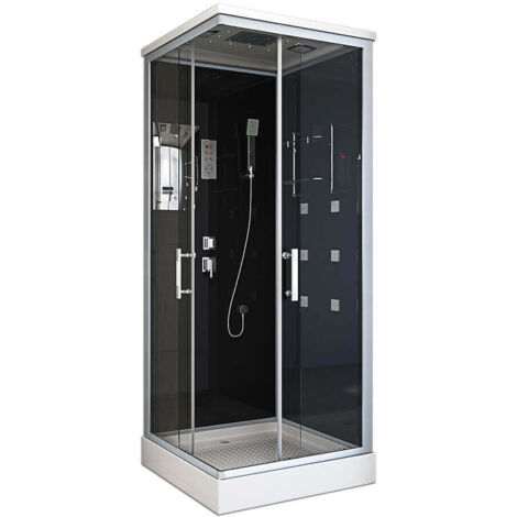 HOME DELUXE - Komplettdusche WAVE M - Schwarz, Maße: 90 x 90 - inkl. Radio, Regendusche und komplettem Zubehör I Fertigdusche, Dusche, Duschtempel  Dusche Duschkabine Duschtempel Duschabtrennung