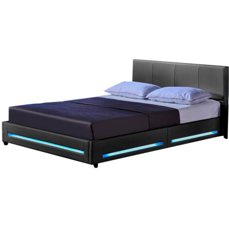 HOME DELUXE - LED Bett ASTEROID - Dunkelgrau, 140 x 200 cm - inkl. Matratze und Lattenrost I Polsterbett Design Bett inkl. Beleuchtung  Bett Mit Matratze 180X200