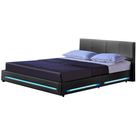 HOME DELUXE - LED Bett ASTEROID - Dunkelgrau, 160 x 200 cm - inkl. Matratze und Lattenrost I Polsterbett Design Bett inkl. Beleuchtung  LED Polsterbett Bett Bettgestellt