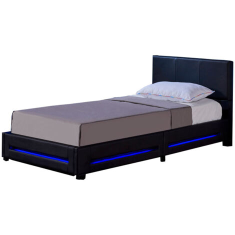 HOME DELUXE - LED Bett Asteroid - Schwarz, 90 x 200 cm - Inkl. Matratze und Lattenrost I Polsterbett Design Bett inkl. Beleuchtung  Polsterbett Bettgestell Familienbett Bett