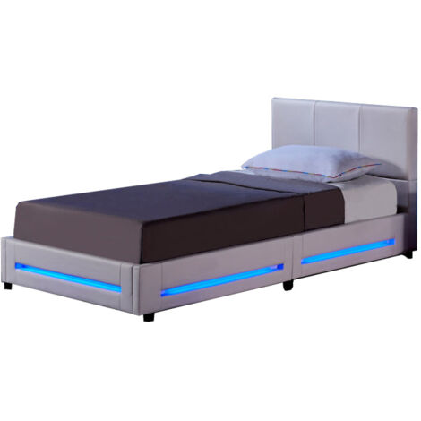 HOME DELUXE - LED Bett Asteroid - Weiß, 90 x 200 cm - Inkl. Matratze und Lattenrost I Polsterbett Design Bett inkl. Beleuchtung  Mädchen Bett 90X200 Polsterbett