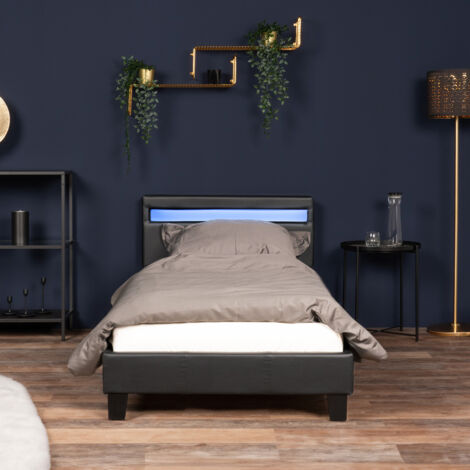 HOME DELUXE - LED Bett ASTRO - Schwarz, 90 x 200 cm - inkl. Lattenrost I Polsterbett Design Bett inkl. Beleuchtung  LED Polsterbett Bett Bettgestellt