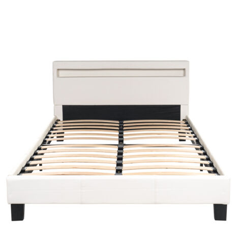 HOME DELUXE - LED Bett Astro - Weiß, 140 x 200 cm - Inkl. Lattenrost I Polsterbett Design Bett inkl. Beleuchtung LED Polsterbett Bett Bettgestellt