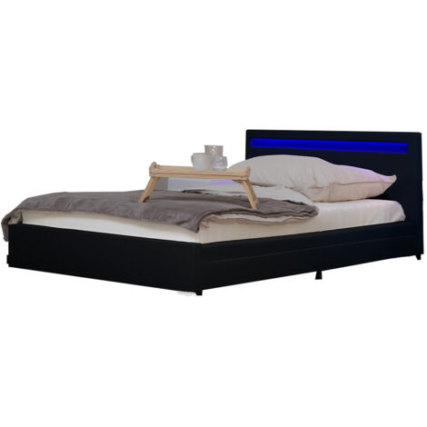HOME DELUXE - LED Bett mit Schubladen NUBE  Farbe: Schwarz, Größe: 180 x 200 cm