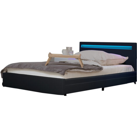 HOME DELUXE - LED Bett NUBE - Dunkelgrau, 140 x 200 cm - inkl. Lattenrost und Schubladen I Polsterbett Design Bett inkl. Beleuchtung Bett Mit Matratze 180X200