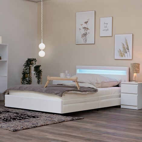 Home Deluxe - LED Bett Nube mit Schubladen 180 x 200 - weiß I Polsterbett, Bett, inkl. Lattenrost