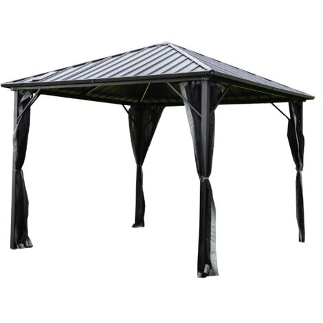 HOME DELUXE - LED Solar Pavillon - AZUR, Maße: 300 x 270 cm - inkl. LED Beleuchtung und Vorhänge, Gestell: Aluminium I Terrassenüberdachung Pergola Sonnenschutz Gartenpavillon Aluminium Partyzelt Out