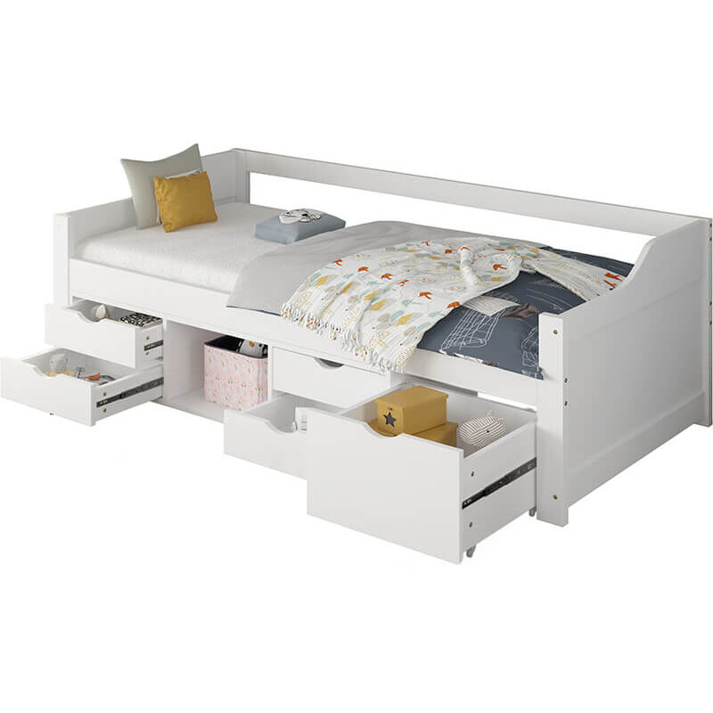 Lit d'enfant cosmos avec tiroirs - 90 x 200 cm blanc - Home Deluxe