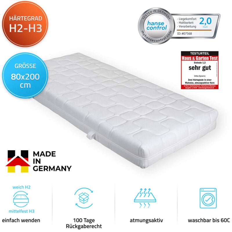 Home Deluxe - Matelas ortho dynamic Made in Germany Taille : 80 x 200 cm, degré de fermeté : moyennement ferme