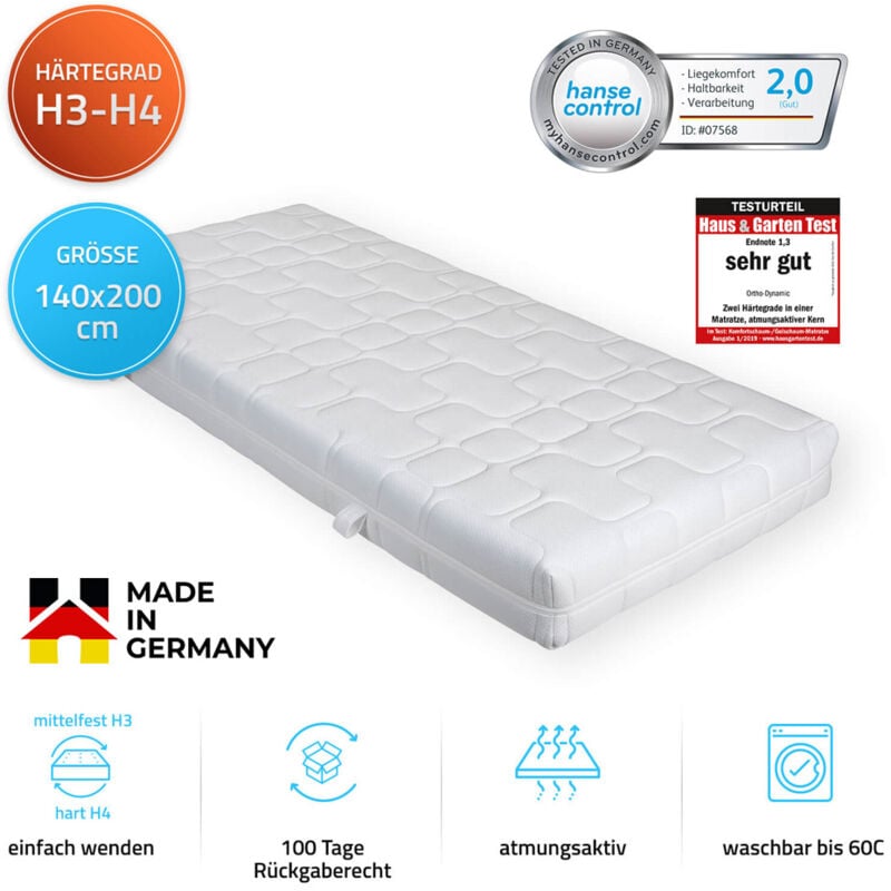 Home Deluxe - Matratze ortho dynamic Made in Germany Größe: 140 x 200 cm, Härtegrad: mittelfest-fest Wendematratze Gelschaum Komfortschaum