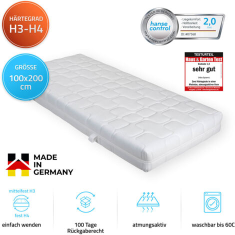 HOME DELUXE - Matratze ORTHO DYNAMIC Made in Germany  Größe: 100 x 200 cm, Härtegrad: mittelfest-fest  Wendematratze Gelschaum Komfortschaum Punktelastisch