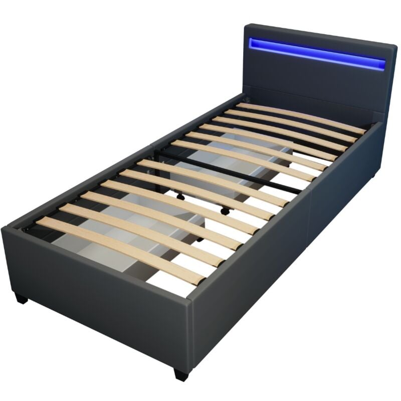 Lit led avec tiroirs nube Couleur : gris foncé, Dimension : 90 x 200 cm - Home Deluxe