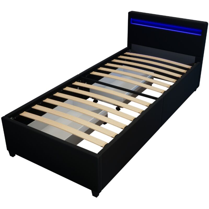 Lit led avec tiroirs nube Couleur : noir, Dimension : 90 x 200 cm - Home Deluxe