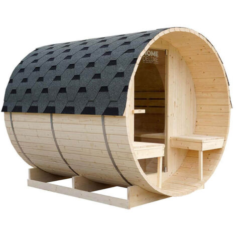 HOME DELUXE - Outdoor Fasssauna LAHTI DELUXE L - Maße: ca. 195 cm x 192 cm x 220 cm, Holz: Fichtenholz - inkl. Saunaofen und Saunazubehör I Gartensauna, Außensauna, Sauna Fass für 4 Personen Gartensa