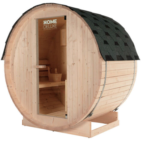 HOME DELUXE - Outdoor Fasssauna Lahti M - Maße: BxTxH: ca. 185 cm x 120 cm x 185 cm, Holz: Fichtenholz - inkl. Saunaofen und Saunazubehör I Gartensauna, Außensauna, Sauna Fass für 2 Personen Sauna Sa