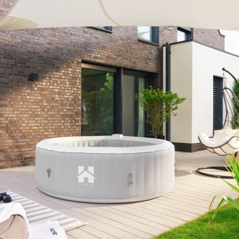 HOME DELUXE - Outdoor Whirlpool - SPLASH - Uni Grau, ⌀ 208 cm, Höhe 65 cm, 130 Luftdüsen - inkl. Abdeckung, Reparaturset, Filterset I Außen Whirlpool Spa für 6 Personen