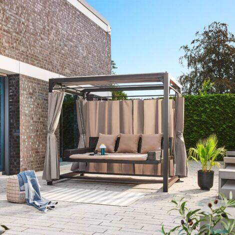HOME DELUXE - Pavillon Gartenliege PROVENCE Ausstattung Ohne Regenabdeckung Gartenliege Hängeschaukel Polyrattan Sonnenliege