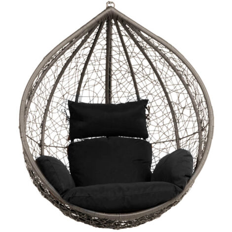 HOME DELUXE - Poltrona sospesa in polyrattan CIELO  Colore: Nero, Caratteristiche: Cestino e cuscino