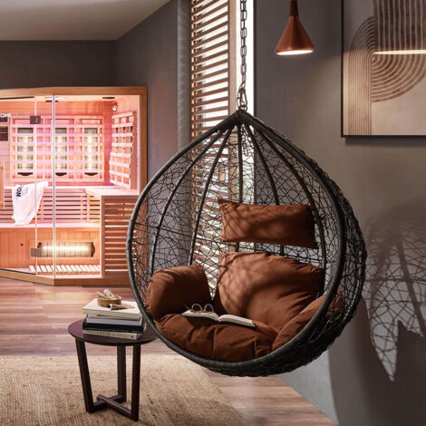 HOME DELUXE - Polyrattan Hängesessel CIELO Farbe: Braun, Ausstattung: Korb und Kissen Poly Rattan Hängesessel Hängekorb