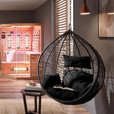 HOME DELUXE - Polyrattan Hängesessel CIELO  Farbe: Schwarz, Ausstattung: Korb und Kissen  Poly Rattan Hängesessel Hängekorb