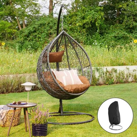HOME DELUXE - Polyrattan Hängesessel mit Gestell CIELO  Farbe: Braun, Ausstattung: inkl. Regenabdeckung  Poly Rattan Hängesessel Hängekorb