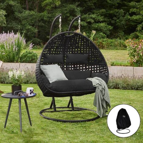 HOME DELUXE - Polyrattan Hängesessel mit Regenabdeckung TWIN  Farbe: Schwarz, Ausstattung: inkl. Regenabdeckung  Poly Rattan Hängesessel Hängekorb