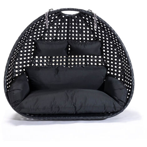HOME DELUXE - Polyrattan Hängesessel nur Korb und Kissen TWIN  Farbe: Schwarz, Ausstattung: Korb und Kissen  Poly Rattan Hängesessel Hängekorb