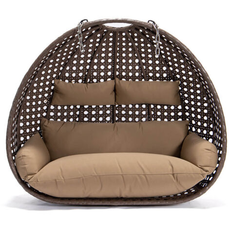 HOME DELUXE - Polyrattan Hängesessel TWIN Farbe: Braun, Ausstattung: Korb und Kissen  Poly Rattan Hängesessel Hängekorb