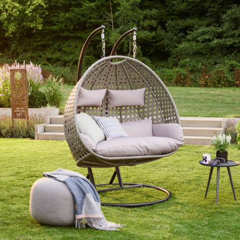 HOME DELUXE - Polyrattan Hängesessel TWIN  Farbe: Grau  Poly Rattan Hängesessel Hängekorb