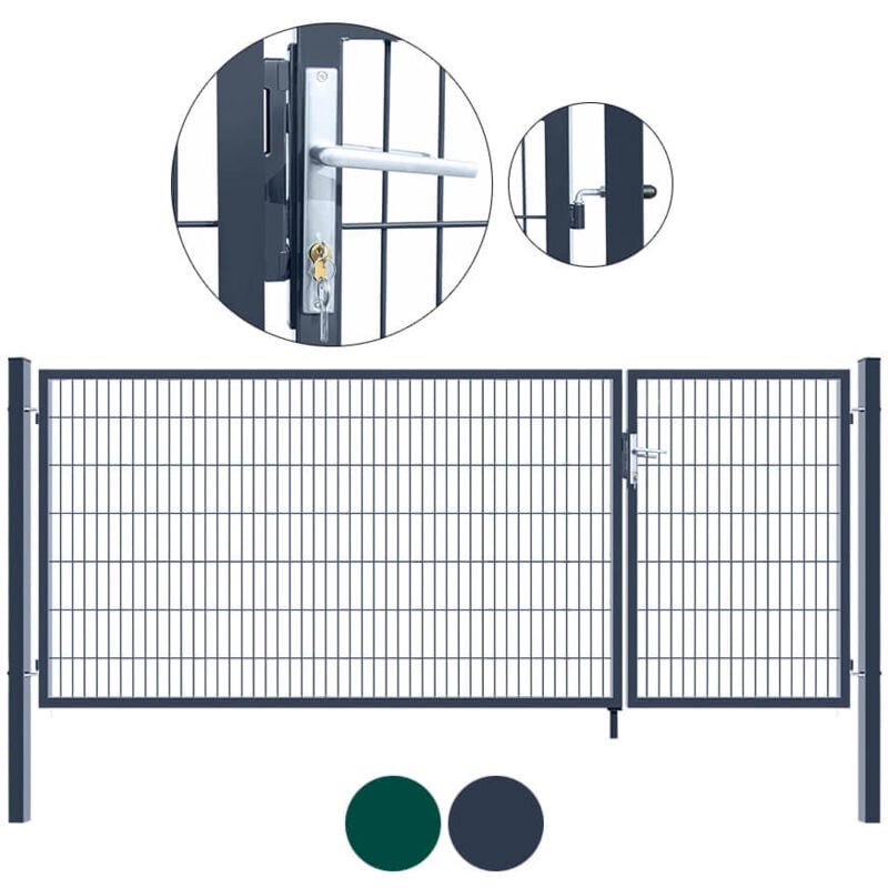 Portail de jardin à double battant aditus Couleur : Anthracite, Dimension : 140 x 350 cm - Home Deluxe