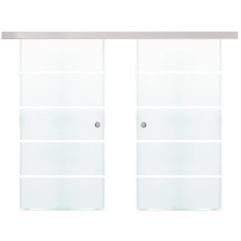 Home Deluxe - Puerta corredera doble acristalamiento SIRENA vidrio esmerilado con rayas  Tamaño: 205 x 90 cm