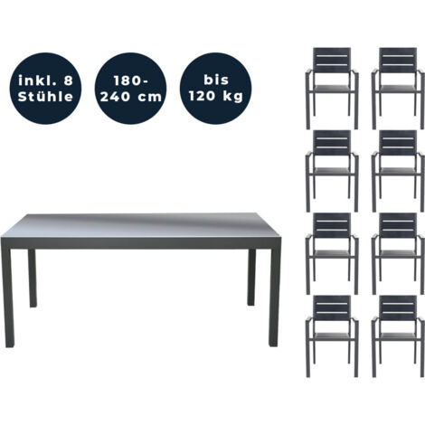 Home Deluxe - Salon de jardin extensible SOL MADERA - 180/240 x 100 cm Equipement : 8 chaises incluses