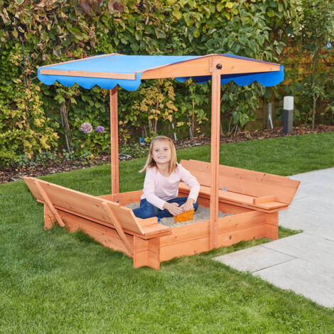 HOME DELUXE - Sandkasten BUDDELKISTE - Mit verstellbarem Dach und Bodenplane - Maße: 110 x 110 x 110 cm - inkl. komplettem Montagematerial I Sandspielkasten Holzsandkasten Sandspielzeug Sandkasten Ho