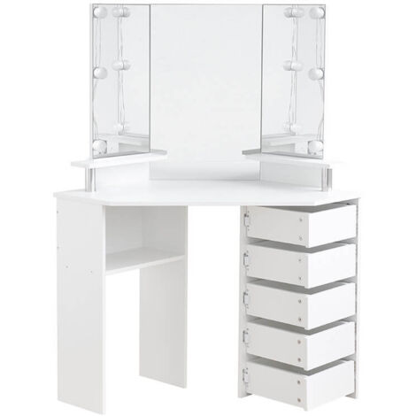 HOME DELUXE - Schminktisch CANDICE - Farbe: Weiß - 142 x 111 x 54 cm, 6 LED´s wählbar zwischen 3 Lichtfarben, steuerbar über Touchbutton I Kosmetiktisch Make UP Tisch  Schminktisch Frisiertisch Spiege