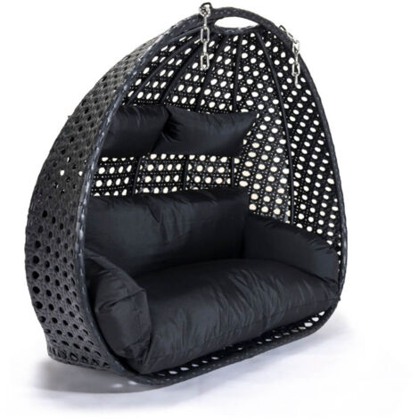 Home Deluxe - Silla colgante de poliratán sólo cesta y cojín TWIN  Color: negro, Características: cesta y cojín